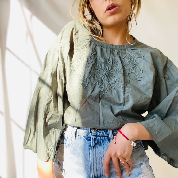 UNIQLO Olive Boho Embroidered Top - Picture 11 of 12